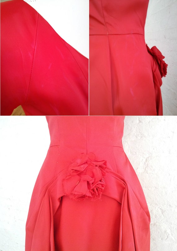 1950s Red Prom Dress 50s Vintage New Look Silk Sa… - image 5