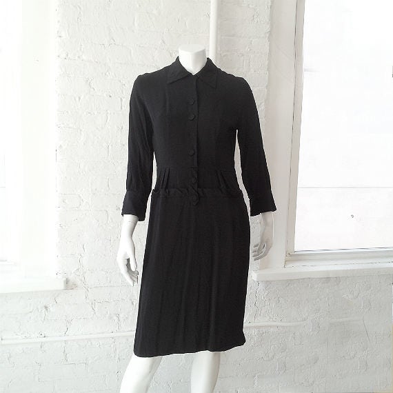 1940s Black Sheath Dress 40s Vintage Rayon Shift … - image 1