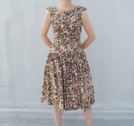 1950s Watercolor Floral Dress 50s Day Dress 1950s… - image 2