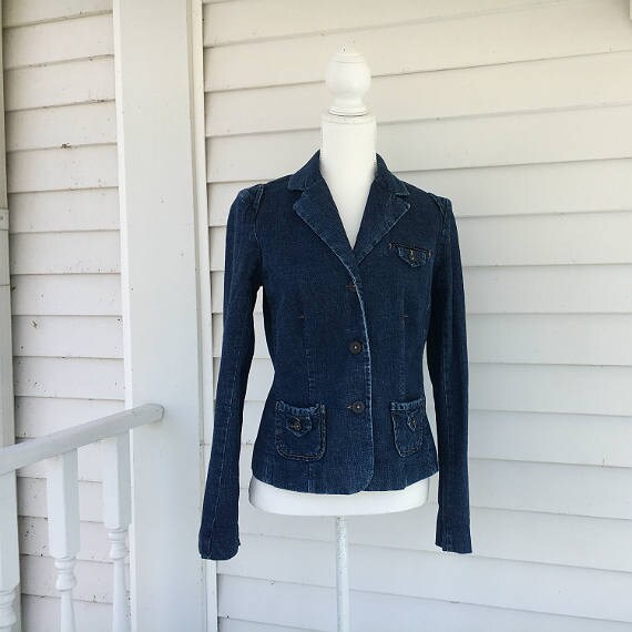 Vintage 90s Denim Blazer Y2K Blazer 3 Button Blazer Fitted Blazer
