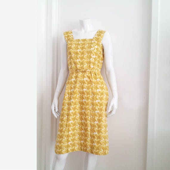 1950s Yellow Sundress 50s Vintage Atomic Print Cotton Sheath Dress ...