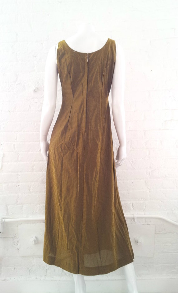1960s Gold Metallic Maxi Dress Vintage 1970s Prom… - image 5