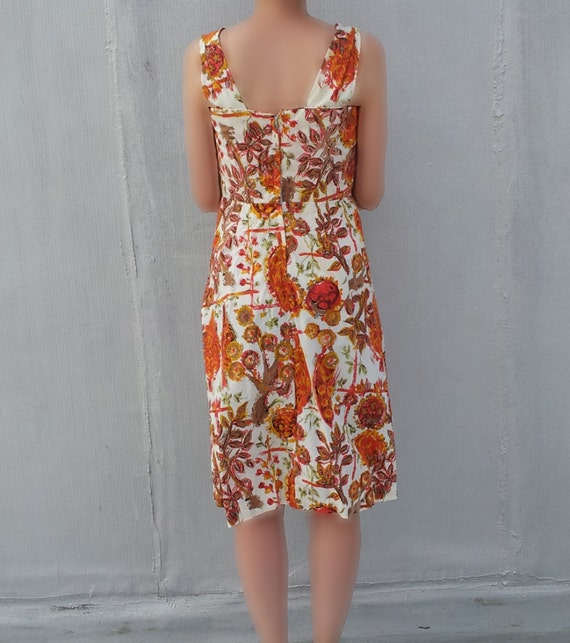 1950s Orange Red Floral Boho Dress 50s Vintage At… - image 3