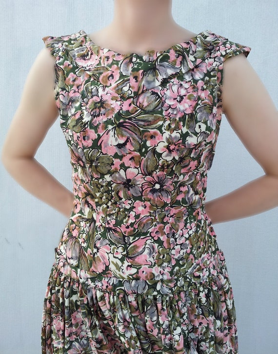 1950s Watercolor Floral Dress 50s Day Dress 1950s… - image 5