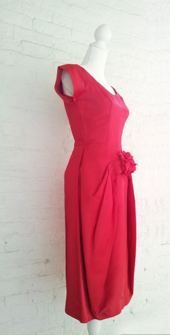 1950s Red Prom Dress 50s Vintage New Look Silk Sa… - image 3