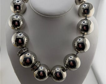 Vtg Lee Angel zilveren kerstbalketting met kristallen Robdelles