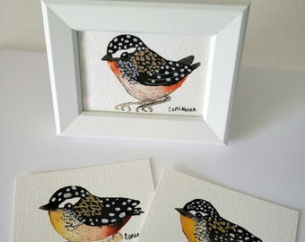 Mini spotted pardalote watercolors with frame