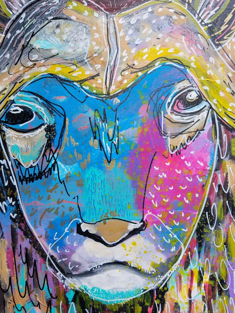 Abstract animal paintings Musk Ox A colorful expressionist Etsy