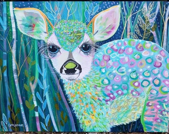 Whimsical Animal Art Fawn painting Derr art fairy tale painting