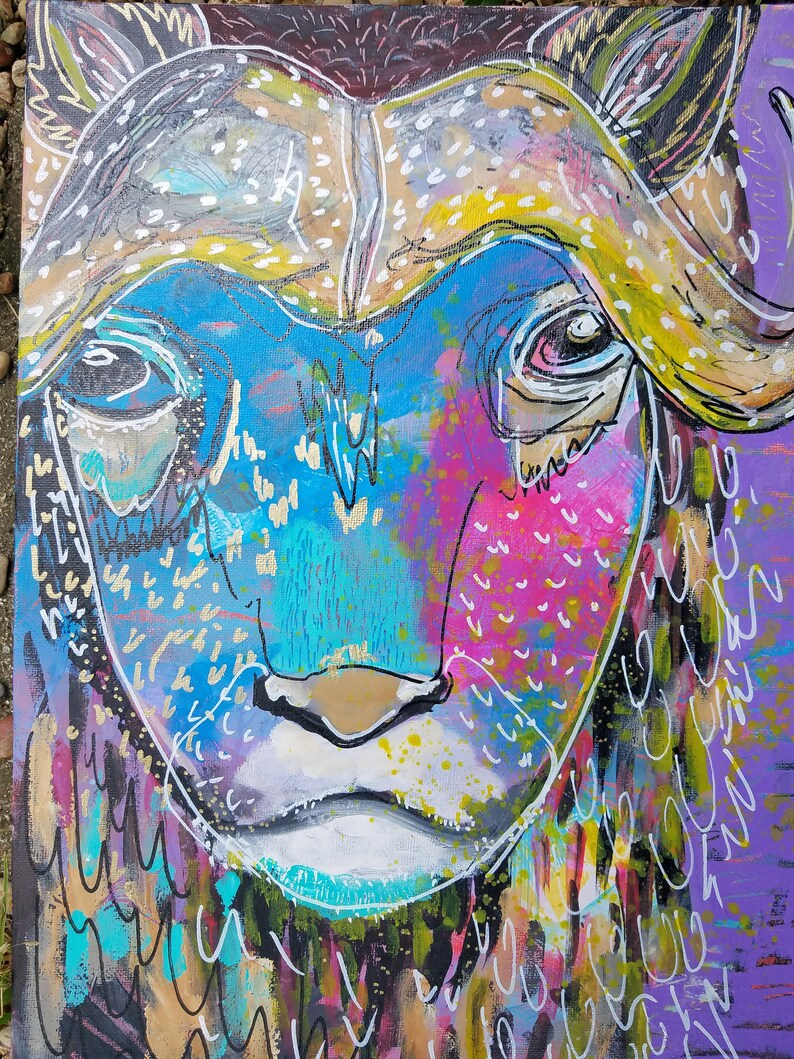 Abstract animal paintings Musk Ox A colorful expressionist Etsy