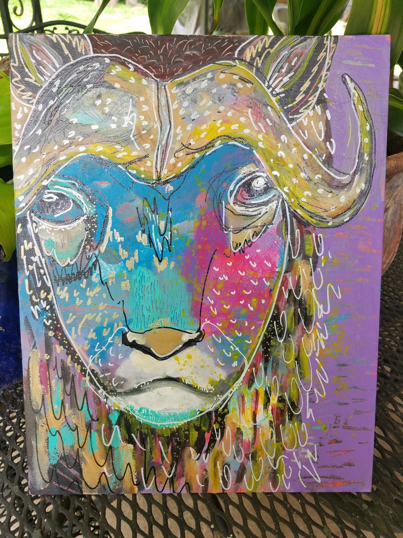 Abstract animal paintings Musk Ox A colorful expressionist Etsy