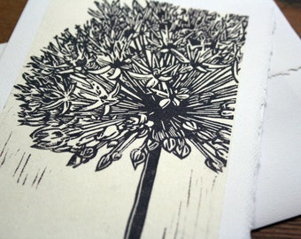 Allium Flower- Hand carved and Printed Blank Card