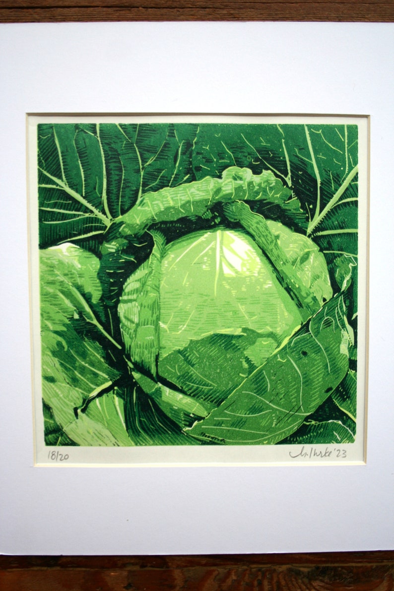 Green Cabbage Limited edition, hand pulled 8" x 10" Mat