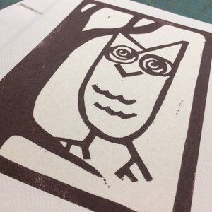 Goofy Little Owl- Hand Printed Blank Card