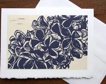 Purple Lilacs- Hand Printed Blank Card