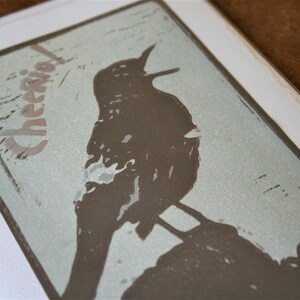 Cheerio, Robin- Hand Printed Blank Card