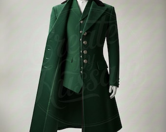 Levita victoriana verde para hombre - Chaqueta de frac estilo Regencia - Ropa formal gótica y de época