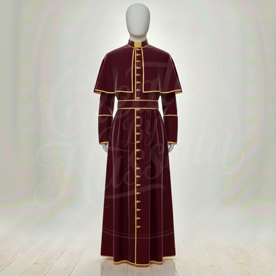 Burgundy Roman Cassock With Pellegrina – Catholic Clergy Soutane Robe ...