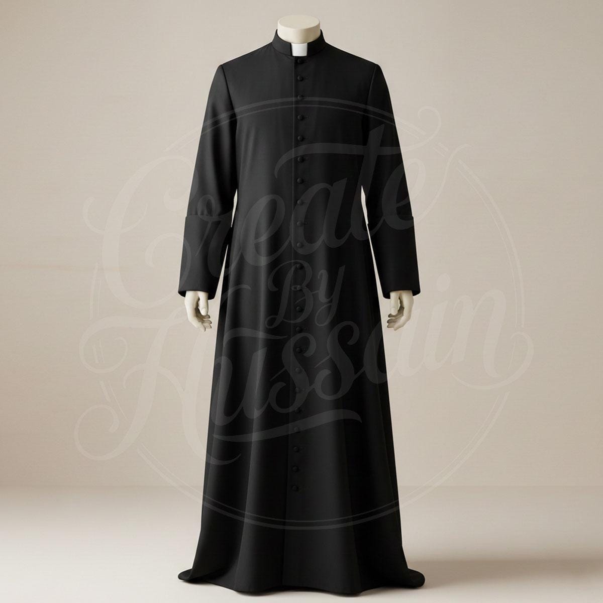 Traditional Black Men’s Clergy Cassock - Full Length Liturgical Robe ...