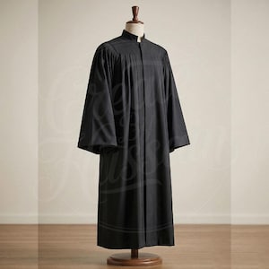 Black Clergy Church Choir Robe - Pastor Preaching Gown - Liturgical Vestment Minister Robe
