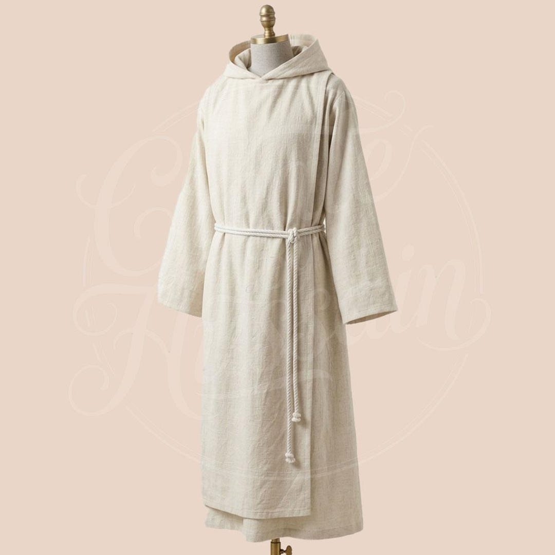 White Monk Habit Robe With Hood & Rope Belt – Traditional Clergy Tunic ...