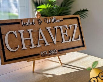 Personalized Last Name Wood Sign: 3D Family Name, Established Date