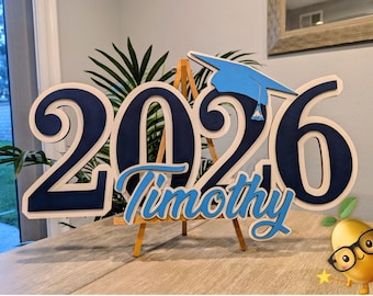 Personalized Wooden Graduation Sign: Custom 3D Layered Name & Year