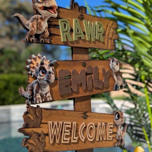 Custom Dinosaur Directional Wooden Sign | Dino Party Decor