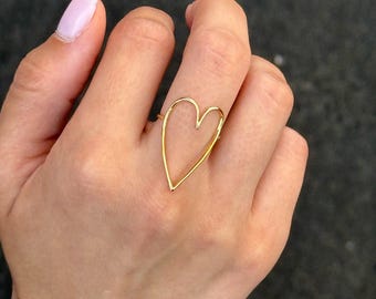 Gold Plated Heart Ring: Modern Brass Statement Jewelry