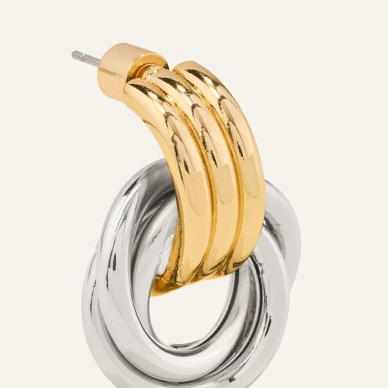Two-Tone Knot Earrings: Modern Gold and Silver Drop Earrings image 6