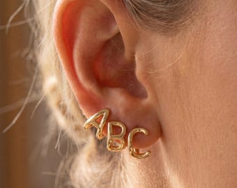 14K Gold Dipped Initial Letter Hoop Earrings