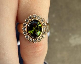 Oval Halo Signet Ring | Green Stone Pinky Ring