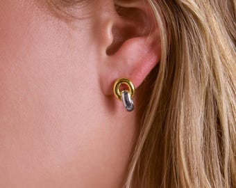 Two-Toned Hoop Stud Earrings