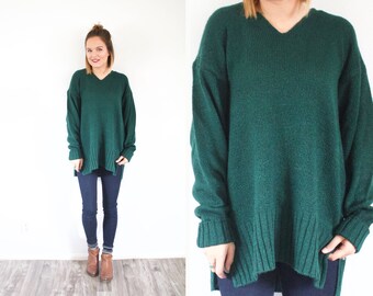 Dark green sweater // winter oversized sweater // dark green vintage jumper sweater // large sweater // ribbed sweater dress // long sweater