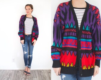 Vintage aztec tribal print cardigan // boho navajo sweater // winter sweater // Christmas sweater // tribal print sweater oversized sweater