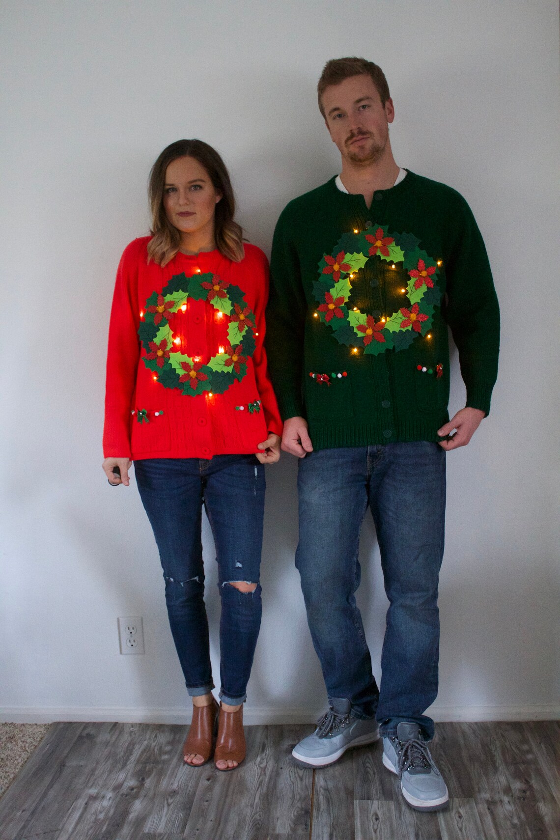 Matching ugly Christmas sweaters // LIGHT UP tacky Christmas Etsy