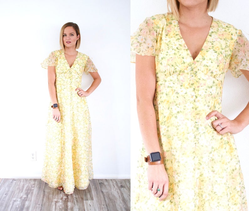 Vintage Yellow Floral Dress