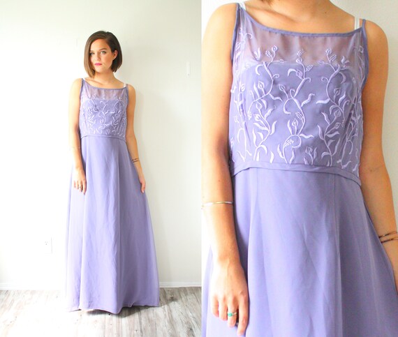 Vintage Purple maxi dress // prom lace embroidered
