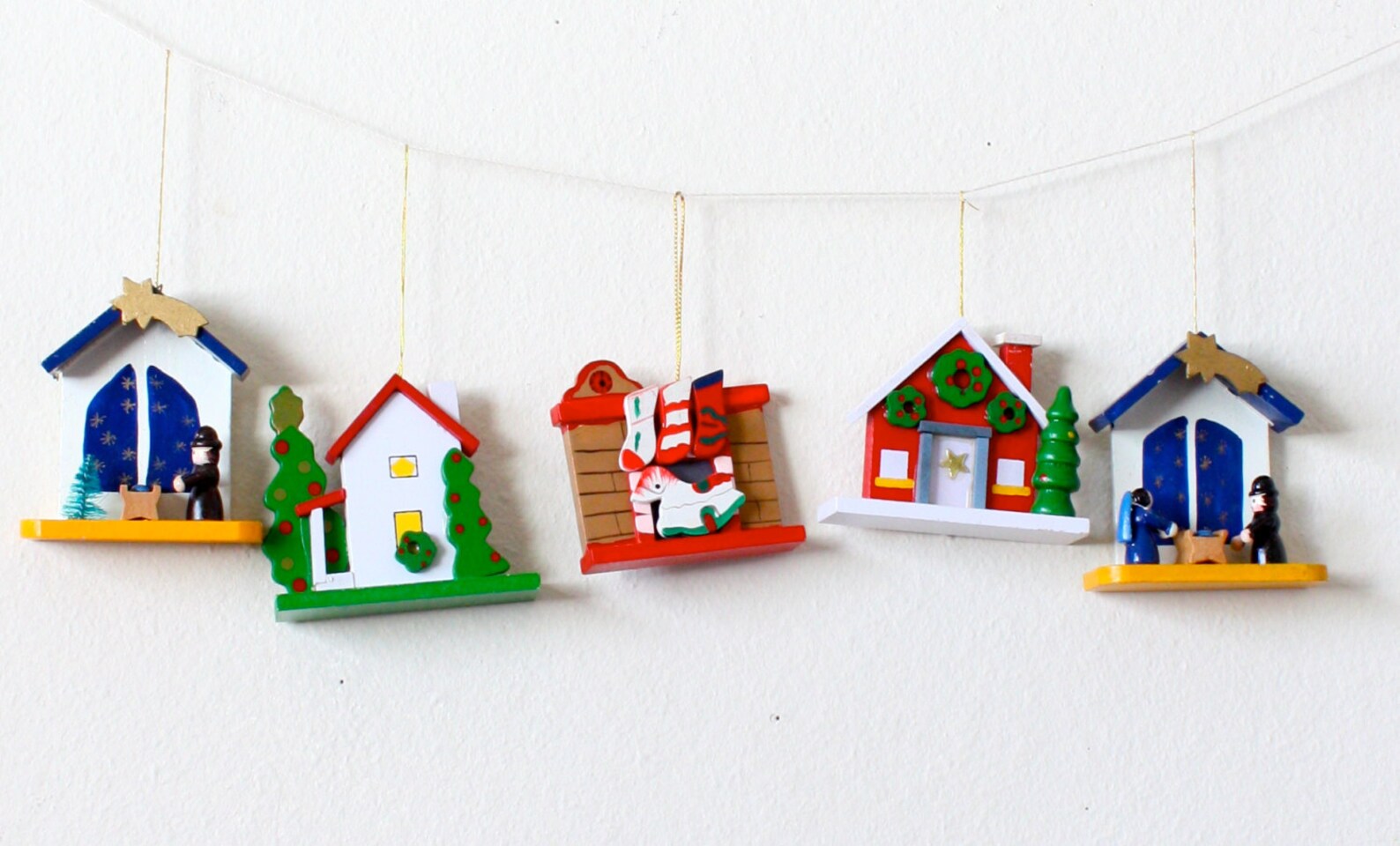 Vintage Set of Large Wooden Ornaments // Small House // Etsy