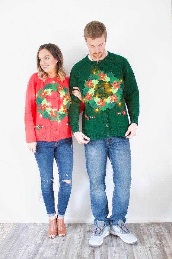 Matching ugly Christmas sweaters // LIGHT UP tacky