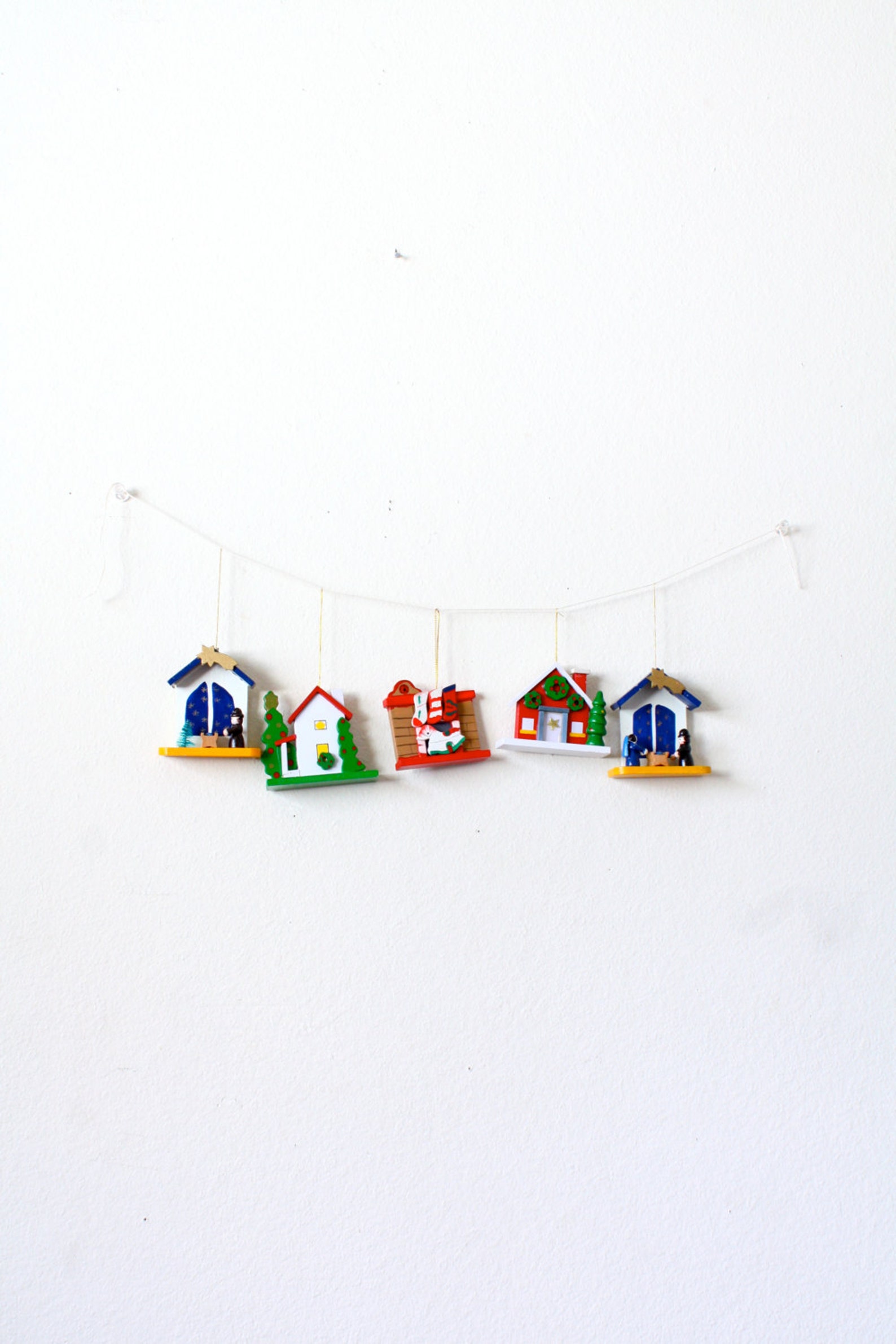 Vintage Set of Large Wooden Ornaments // Small House // Etsy