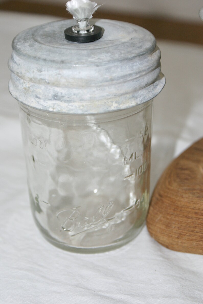 Mason Jar Oil Lamp Jelly jar size with a Vintage Zinc lid Etsy