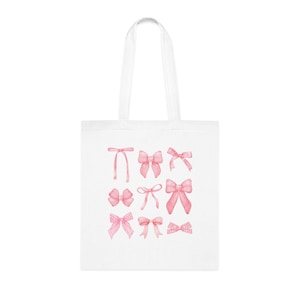 Pink Bows Cotton Tote Bag, Reusable Shopping Tote, Cute Girlie Bow Design, Eco-Friendly Grocery Bag, Pretty Pink Bow Shoulder Bag, Gift for