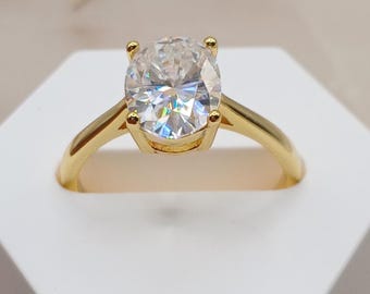 Anello in argento Stirling con moissanite ovale in oro 18 carati, gioielli di lusso per la mano destra, regalo etico con diamanti per il compleanno, gioielli per lei, anello minimalista