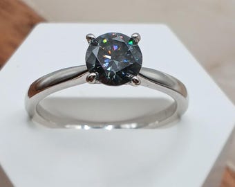 Anello con promessa in moissanite grigia, anello alternativo etico con diamanti, anello unico, mano destra, gioielli etici, regalo per lei, anello personalizzato ipoallergenico