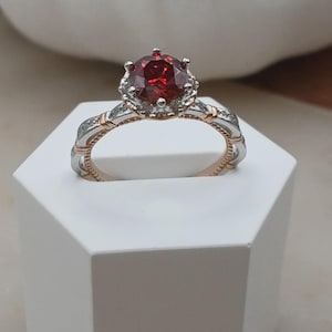 Red Moissanite Solitaire Romantic Valentine Day Ring Sterling Silver S925 Ethical Diamond Alternative Gift for Her Quiet Luxury