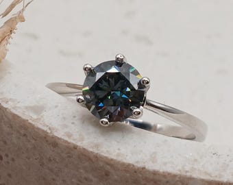 Anello con moissanite grigia, regalo speciale per la festa della mamma, anniversario significativo, anello di diamanti alternativo di lusso, anello per la mano destra, regalo minimalista