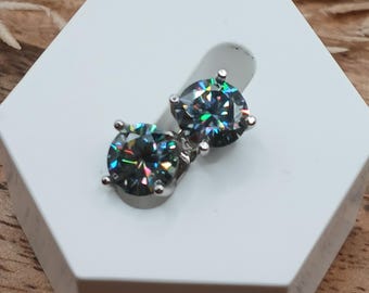 Orecchini a bottone con moissanite grigia, orecchini unici alternativi ai diamanti etici, gioielli etici, regalo per lei, set di orecchini personalizzati ipoallergenici