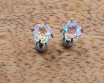 Orecchini a bottone con zirconi cubici multicolori taglio rosa, regalo per la fidanzata, bellissimi gioielli, orecchini di lusso etici, regalo per l'anniversario della mamma