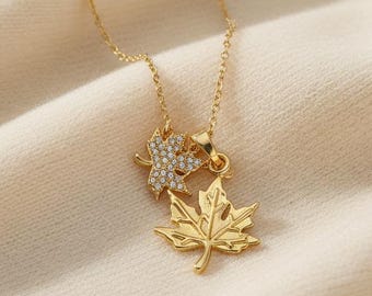 Collana con foglia d'acero Canada, regalo sentimentale per lei, in oro 14 carati, regalo di addio, nuovi inizi, ricordo di amicizia, antiossidante, ipoallergenico